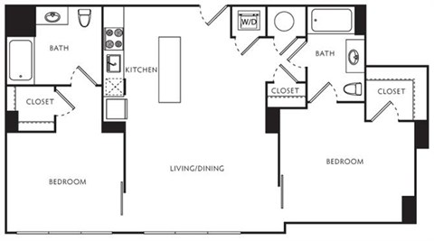Floor plan for 2 beds, 2 baths, 960 sqft