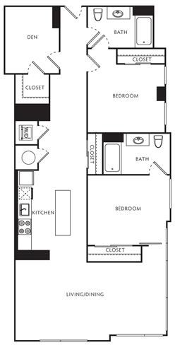 Floor plan for 2 beds, 2 baths, 1140 sqft