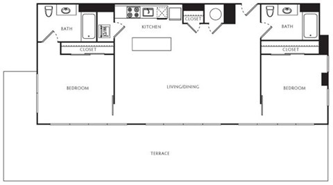 Floor plan for 2 beds, 2 baths, 1078 sqft
