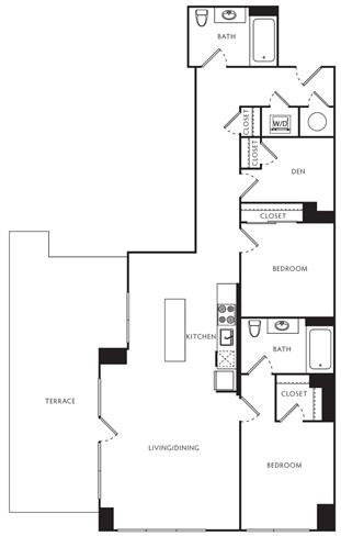 Floor plan for 2 beds, 2 baths, 1108 sqft