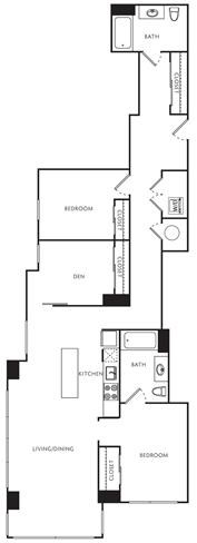 Floor plan for 2 beds, 2 baths, 1146 sqft
