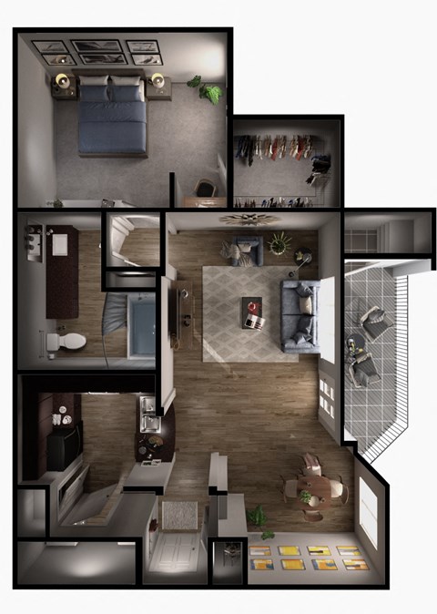 Floor plan for 1 bed, 1 bath, 791 sqft