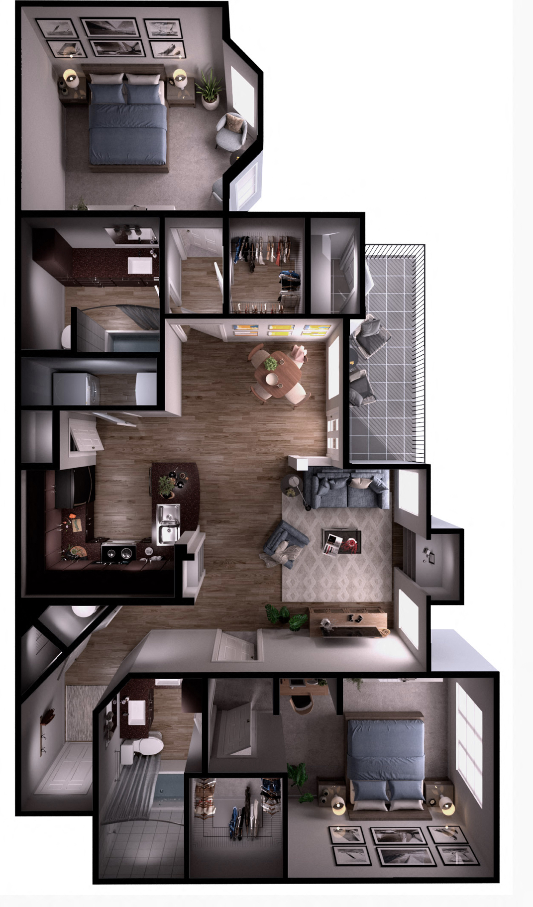 Floor plan for 2 beds, 2 baths, 1120 sqft