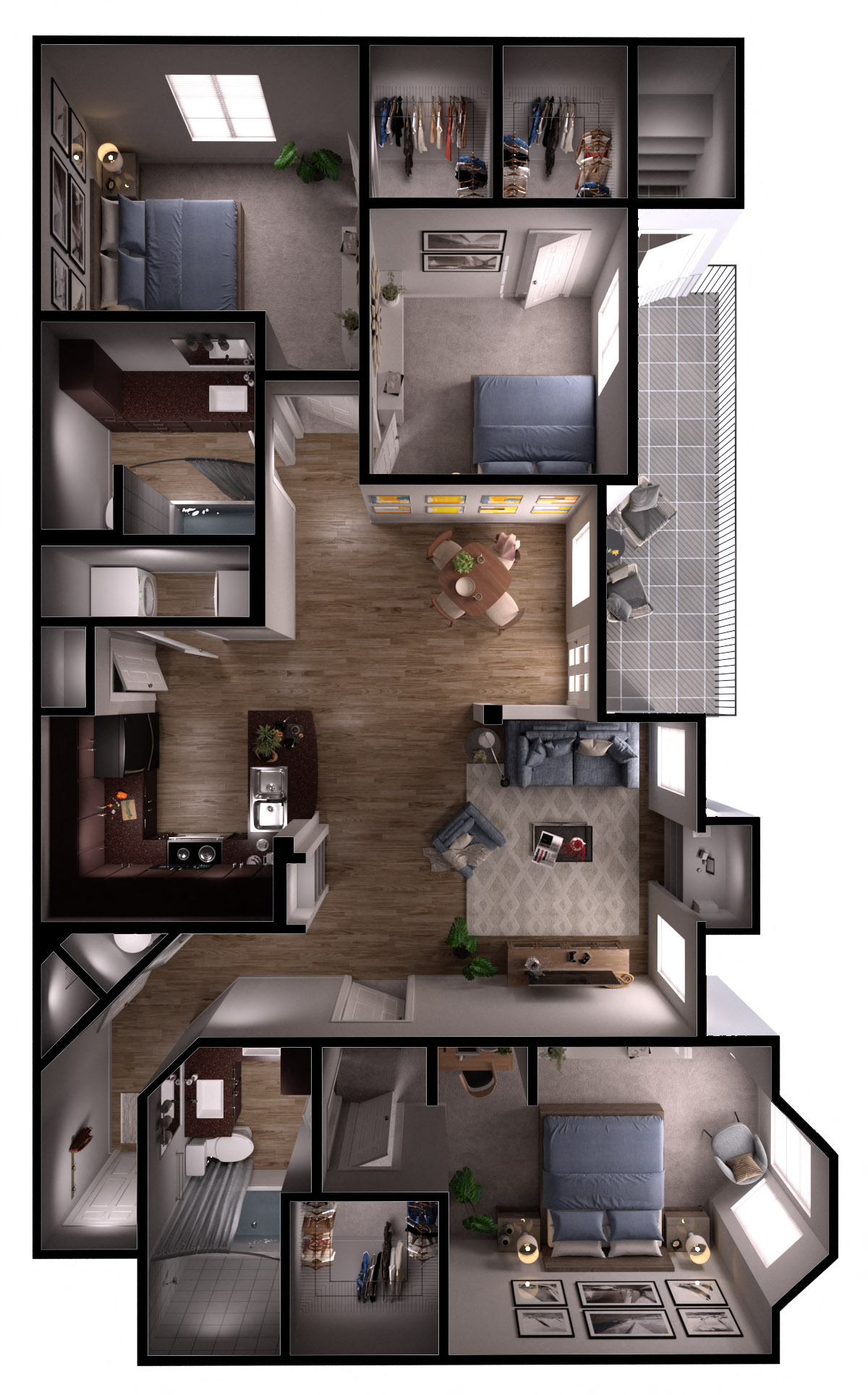 Floor plan for 3 beds, 2 baths, 1265 sqft