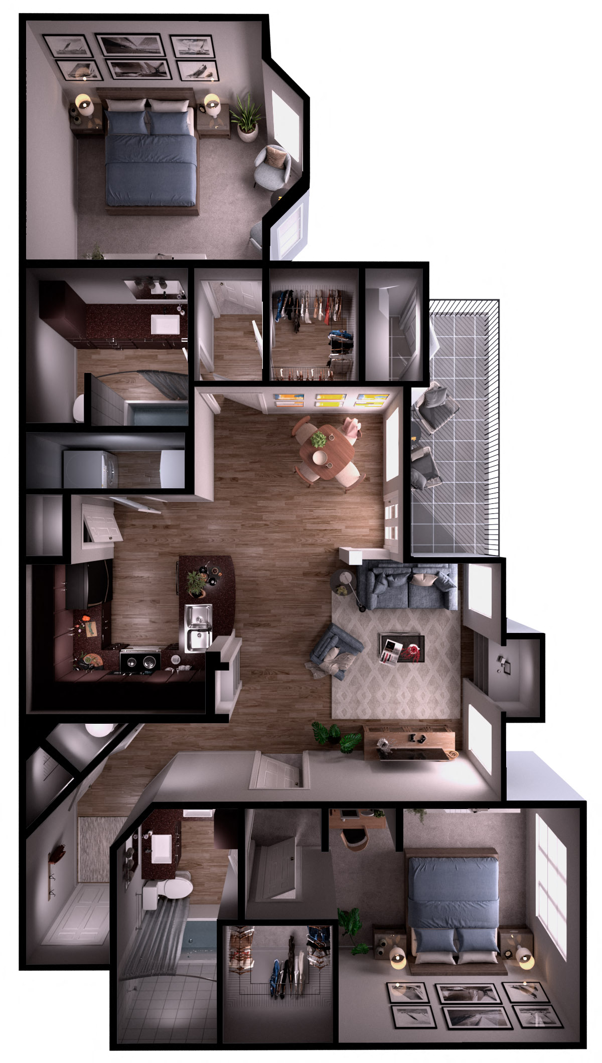 Floor plan for 2 beds, 2 baths, 1120 sqft