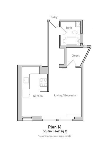 Floor plan for studio, 1 bath, 442 sqft