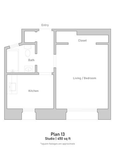 Floor plan for studio, 1 bath, 447 sqft