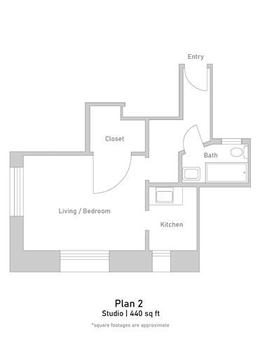 Floor plan for studio, 1 bath, 441 sqft
