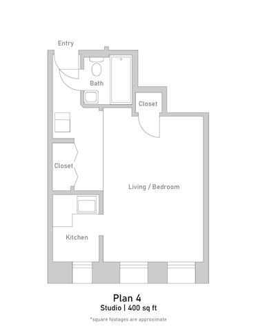 Floor plan for studio, 1 bath, 394 sqft