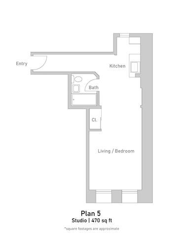 Floor plan for studio, 1 bath, 468 sqft