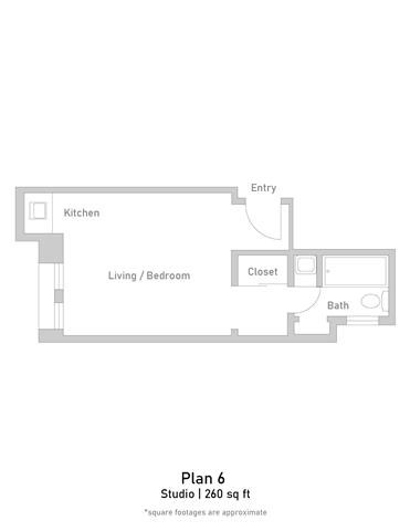 Floor plan for studio, 1 bath, 262 sqft
