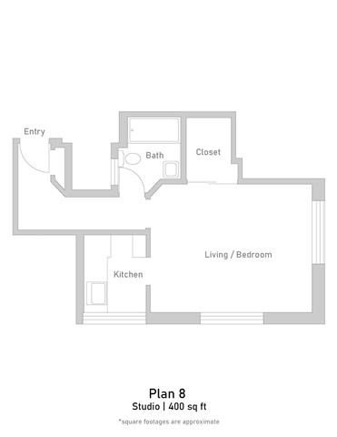 Floor plan for studio, 1 bath, 406 sqft