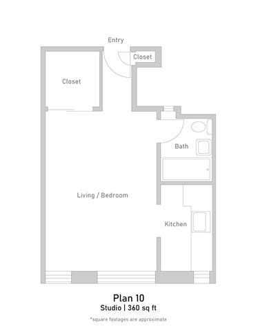 Floor plan for studio, 1 bath, 363 sqft