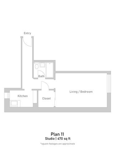 Floor plan for studio, 1 bath, 468 sqft