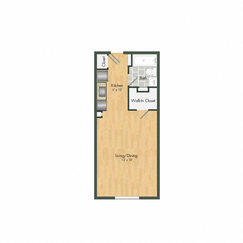 Floor plan for studio, 1 bath, 380 sqft