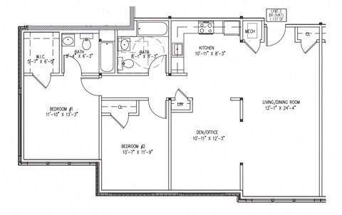 Floor plan for 3 beds, 1.5 baths, 1137 sqft