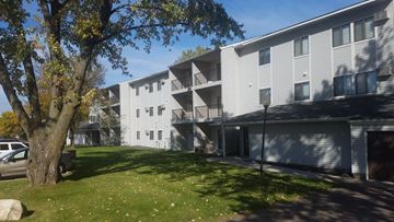 Little Canada apartment for rent - A tree is in front of a building.