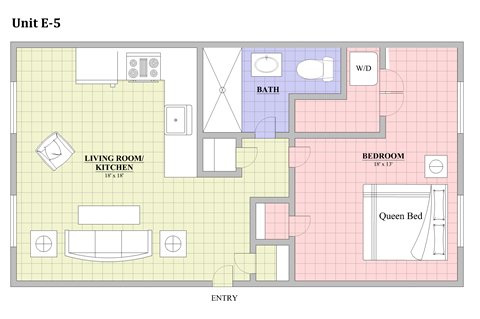 Floor plan for 1 bed, 1 bath, 758 sqft
