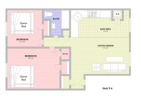 Floor plan for 2 beds, 1 bath, 750 sqft
