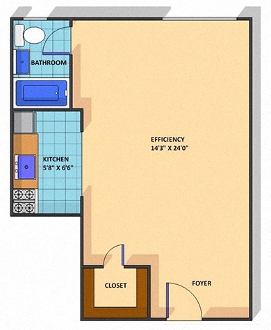 Floor plan for studio, 1 bath, 311 sqft