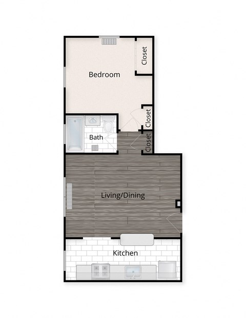 Floor plan for 1 bed, 1 bath, 535 sqft