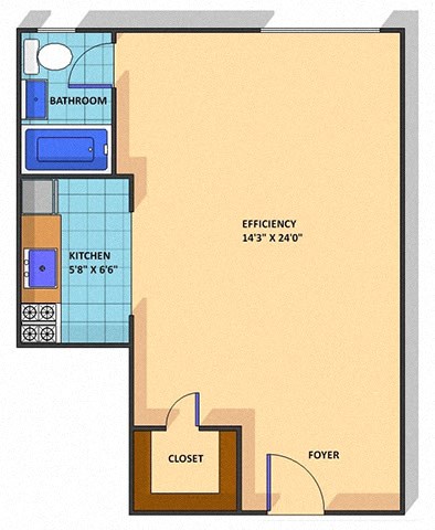Floor plan for studio, 1 bath, 375 sqft
