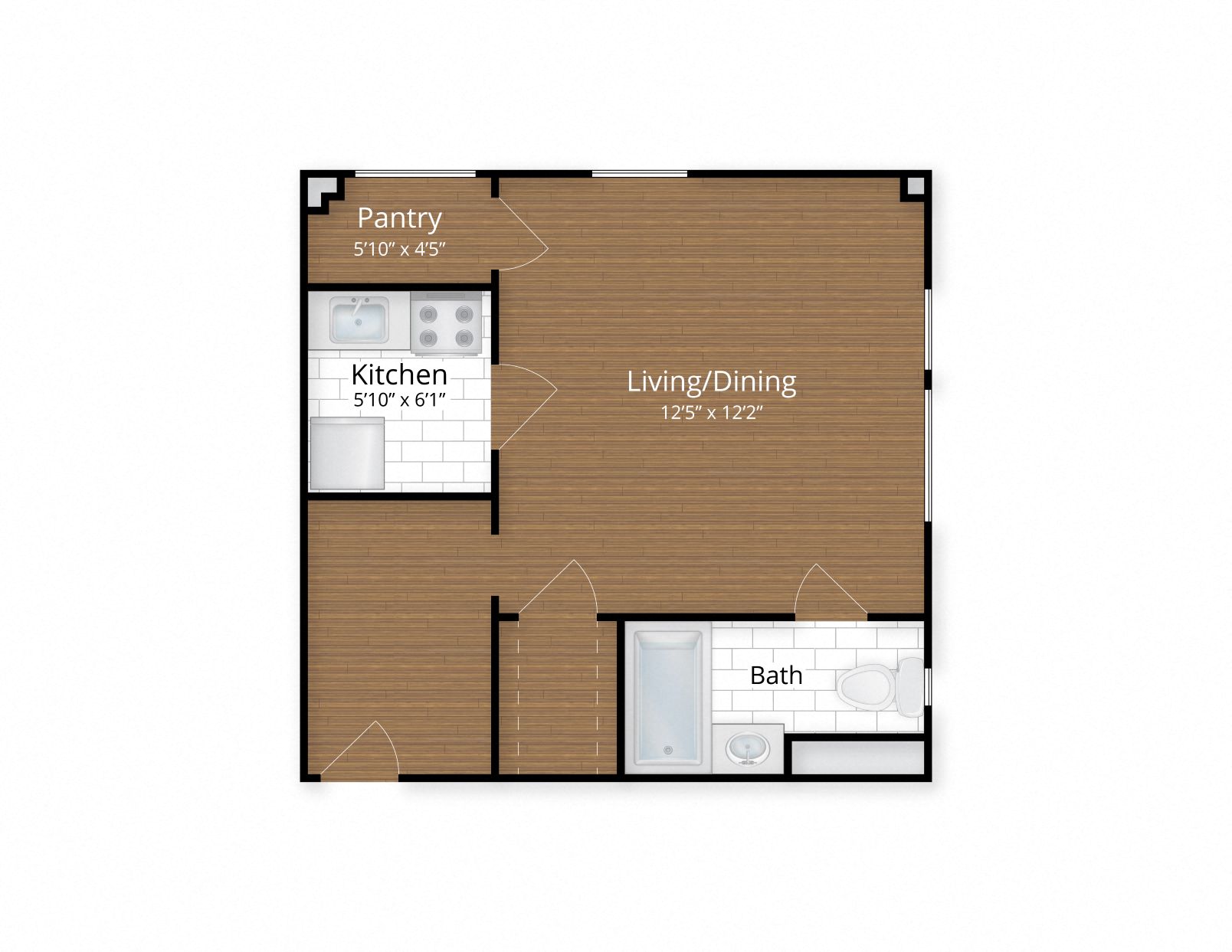 Floor plan for studio, 1 bath, 376 sqft