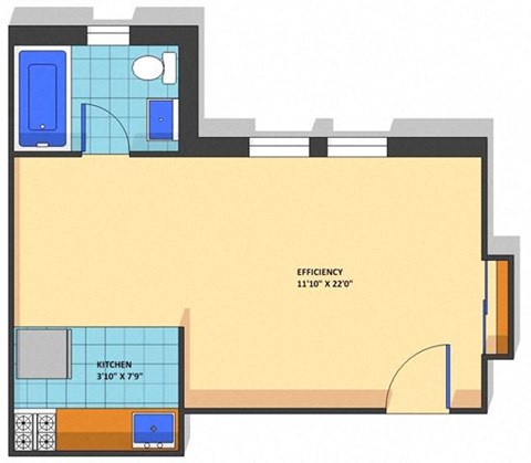 Floor plan for studio, 1 bath, 355 sqft