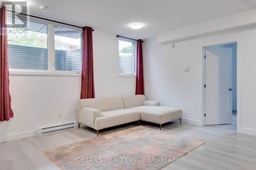 Ottawa fourplex for rent - A living room with a white couch and a rug.
