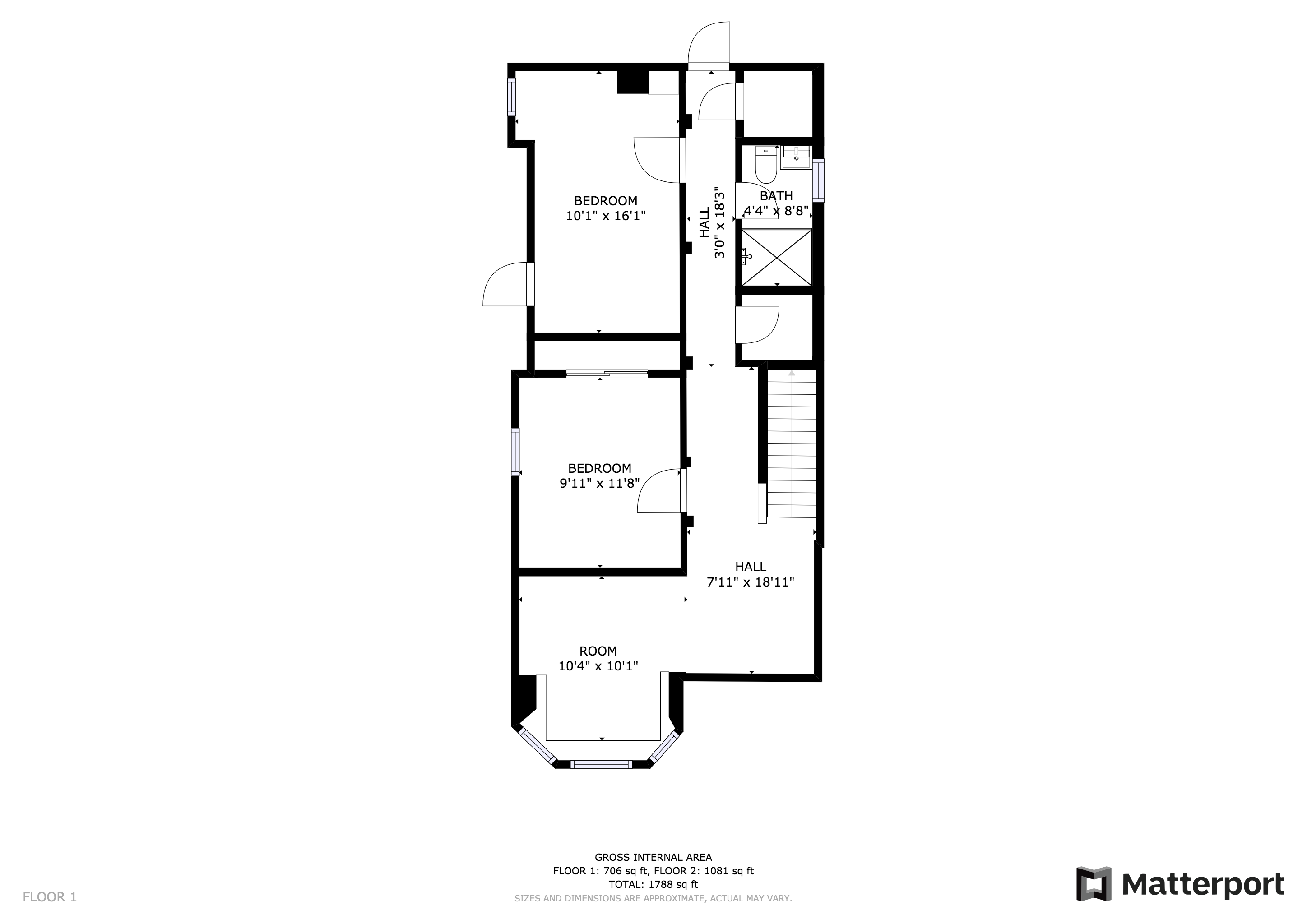 Floor plan for 4 beds, 2 baths