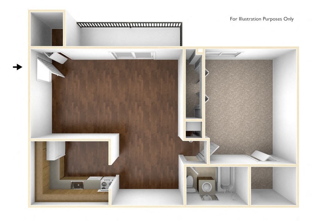 Floor plan for 1 bed, 1 bath, 759 sqft