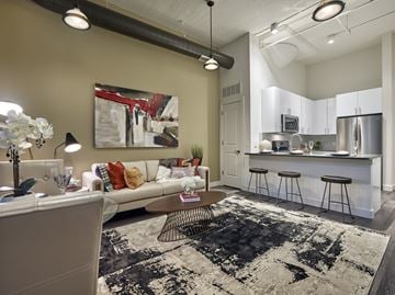 Verona apartment for rent - A modern living room with a black and white rug on the floor.