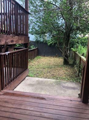 Jersey City apartment for rent - the backyard has a deck with a tree and a fence