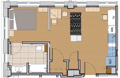 Floor plan for studio, 1 bath, 473 sqft
