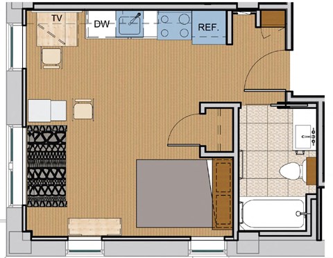 Floor plan for studio, 1 bath, 326 sqft