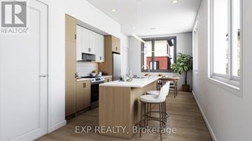Russell other for rent - A modern kitchen with wooden cabinets and a dining area.