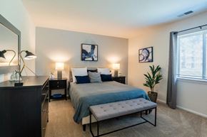 Beltsville apartment for rent - a bedroom with a bed and a dresser and a window