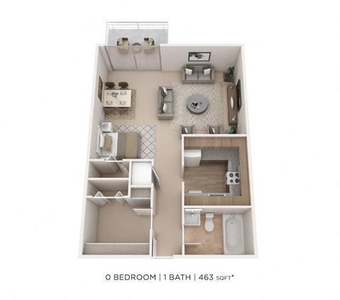 Floor plan for studio, 1 bath, 463 sqft