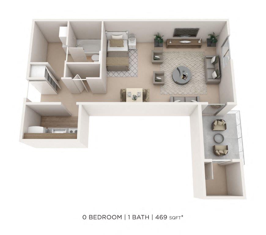 Floor plan for studio, 1 bath, 452 sqft