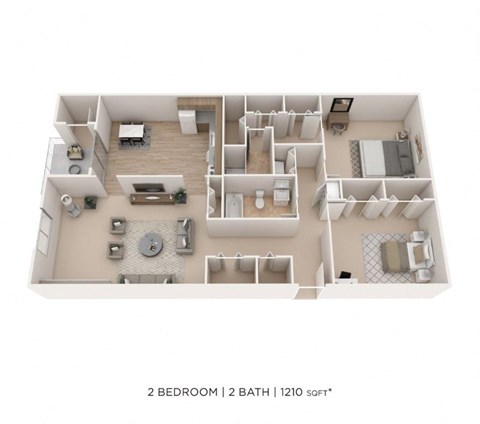 Floor plan for 2 beds, 2 baths, 1210 sqft