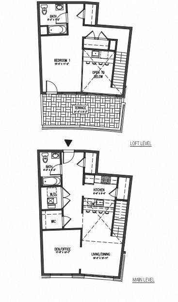 Floor plan for 1 bed, 2 baths, 978 sqft
