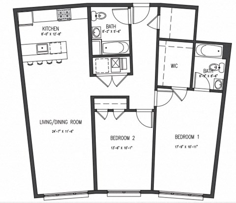 Floor plan for 2 beds, 2 baths, 1095 sqft