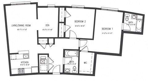 Floor plan for 2 beds, 2 baths, 1144 sqft