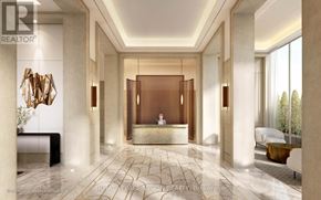 Toronto (Englemount-Lawrence) condo for rent - A luxurious hallway with a marble floor and a large window.