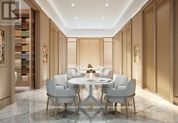 Toronto (Englemount-Lawrence) condo for rent - A dining room with a round table and grey chairs.