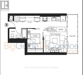 Toronto (Church-Yonge Corridor) condo for rent - A floor plan of a house with a balcony and a sleeping area.