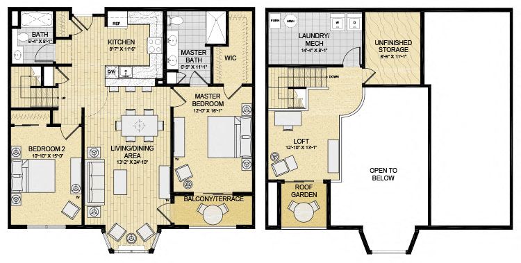 Floor plan for 2 beds, 2 baths, 1425 sqft
