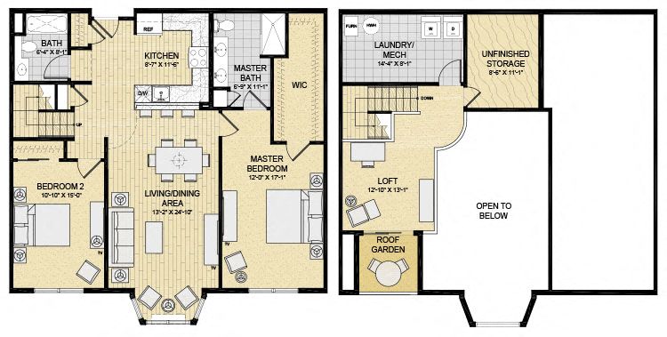 Floor plan for 2 beds, 2 baths, 1486 sqft
