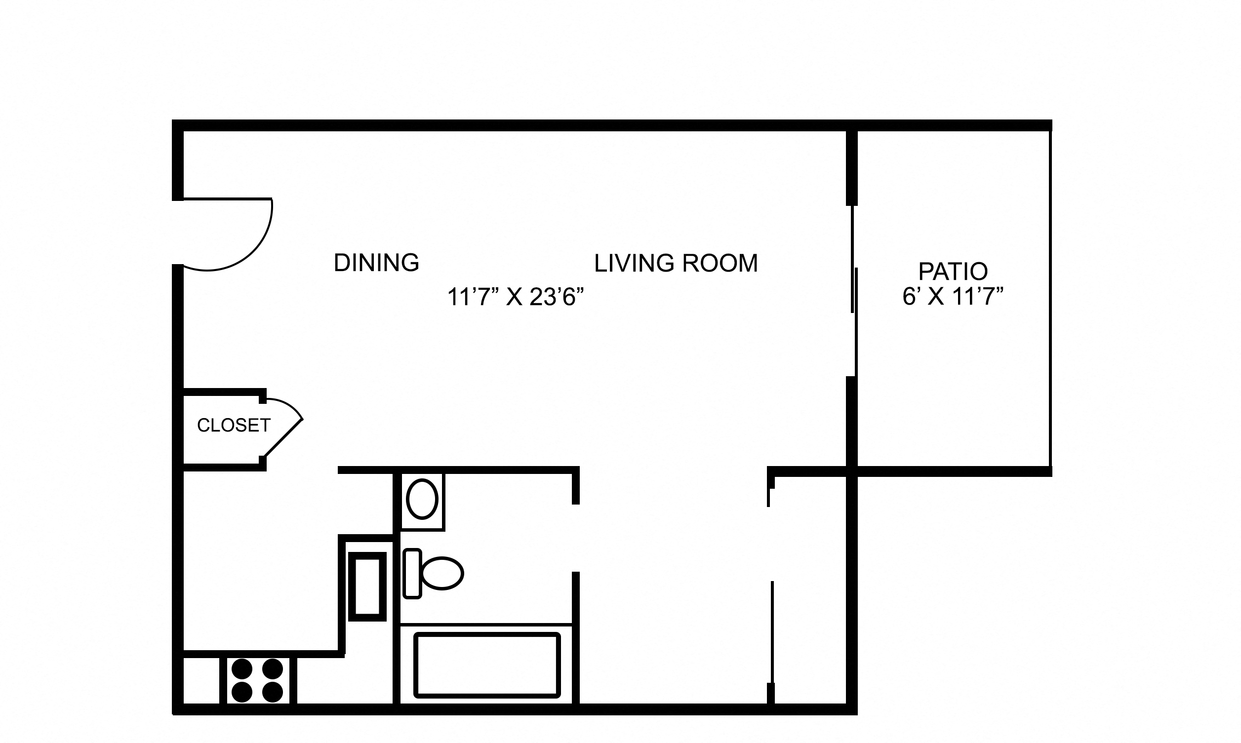 Floor plan for studio, 1 bath, 545 sqft