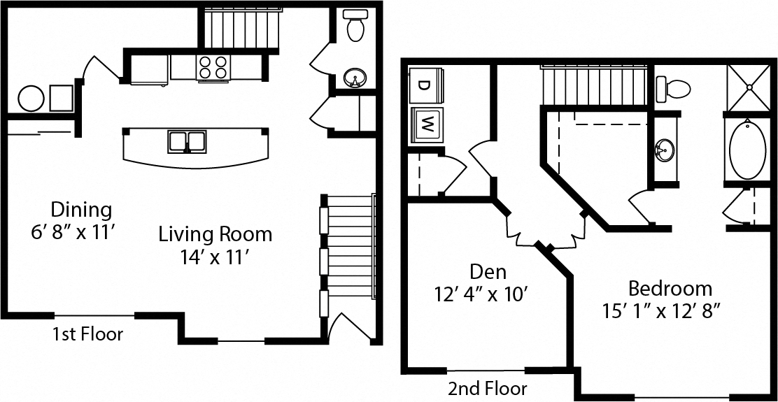 Floor plan for 1 bed, 2 baths, 1393 sqft